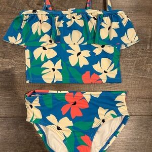 Hanna Andersson Blue and Cream Floral Bikini Swim